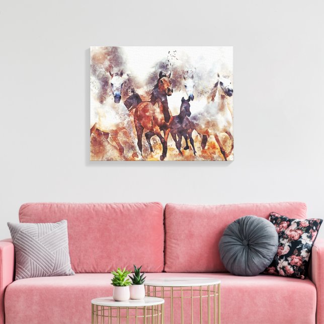 Impressão Em Tela Pintura de Cavalos Selvagens (Insitu(Sala de estar))