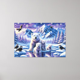 Impressão Em Tela Pintura de Cena Neve da Família Polar Bear