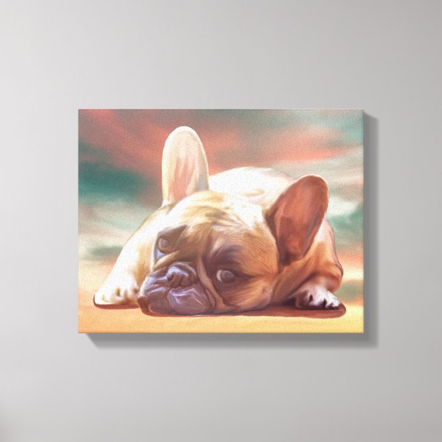 Impressão Em Tela Pintura de Cores de Água do Bulldog Francês (Frente)