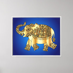 Impressão Em Tela Pintura de Elefante Dourado Ornamental-25420
