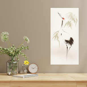 Impressão Em Tela Pintura de estilo oriental, grua de coroa vermelha