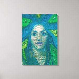 Impressão Em Tela Pintura De Fantasia Surreal De Peixe Sereia