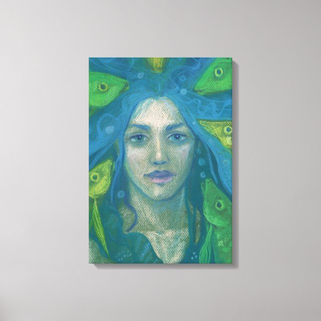 Impressão Em Tela Pintura De Fantasia Surreal De Peixe Sereia (Frente)