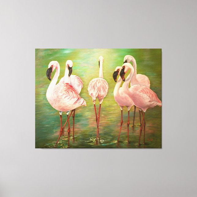 Impressão Em Tela Pintura de flamingos menores (Frente)