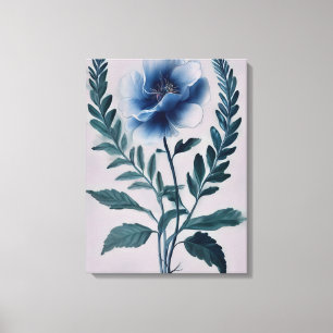 Impressão Em Tela Pintura de Flor Azul Marcante