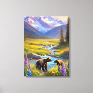Impressão Em Tela Pintura de flores silvestres da Montanha do Urso G