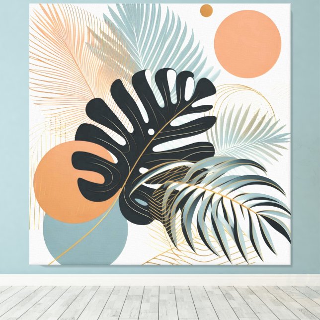 Impressão Em Tela pintura de folha tropical estilo boho (Insitu(piso de madeira))