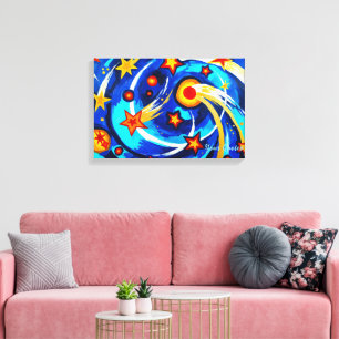 Impressão Em Tela Pintura de Galáxia Azul Turquesa Abstrata Espaço C