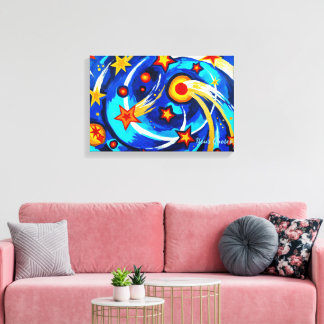 Impressão Em Tela Pintura de Galáxia Azul Turquesa Abstrata Espaço C