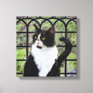 Impressão Em Tela Pintura De Gato Tuxedo - Arte De Gato Original Bon