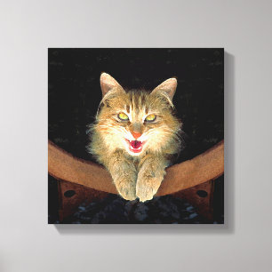 Impressão Em Tela Pintura de Gatos Loucos - Arte de Gato Original Bo