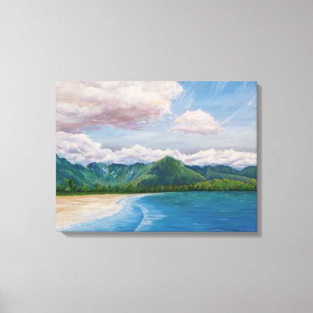 Impressão Em Tela Pintura de Hanalei Bay Hawaii (Frente)