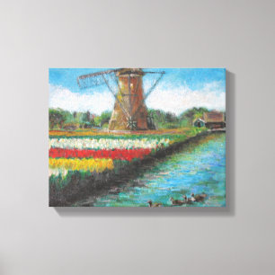 Impressão Em Tela Pintura de Holland da paisagem do moinho de vento