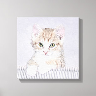 Impressão Em Tela Pintura de Kitten Amarelo - Arte Original para Gat