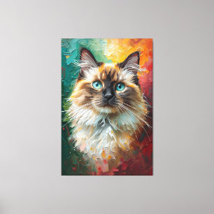 Impressão Em Tela Pintura De Óleo Vibrante De Gato De Gato Artístico