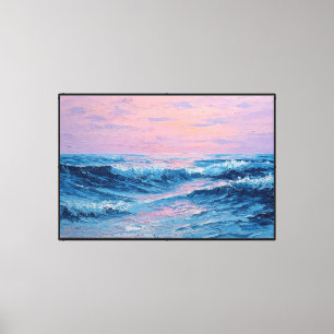 Impressão Em Tela Pintura de Onda do Oceano ao Pôr do Sol – Arte Abs
