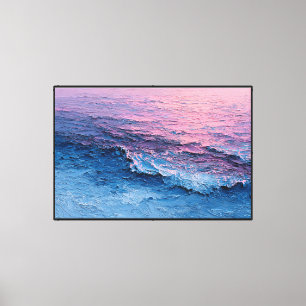 Impressão Em Tela Pintura de Onda do Oceano Azul e Rosa – Arte Abstr