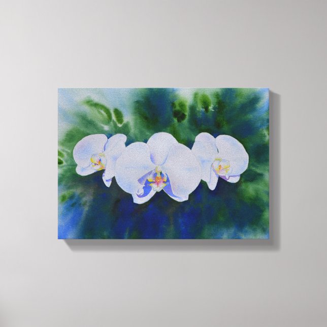 Impressão Em Tela Pintura de orquídea romática branca, (Frente)
