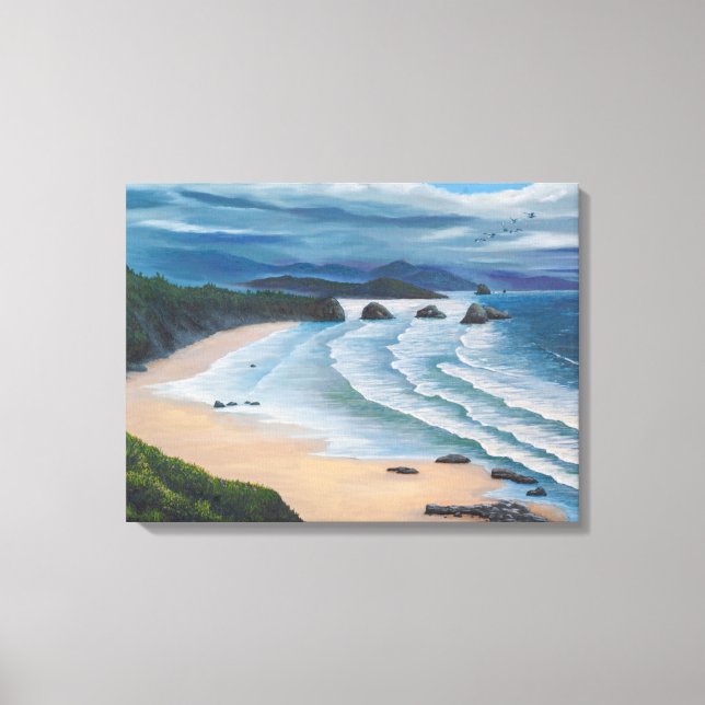 Impressão Em Tela Pintura de paisagem marinha em Cannon Beach (Frente)