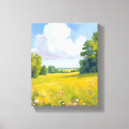 Impressão Em Tela Pintura de paisagem natural de prado verde exubera