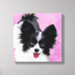 Impressão Em Tela Pintura de Papillon (Branco e Preto) - Arte Canina