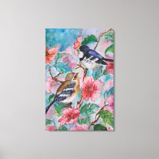 Impressão em tela Pintura de Pardais da Primavera (Frente)