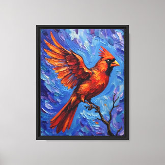 Impressão Em Tela Pintura de Pássaro Cardinal Vermelho Voador Cor Ou