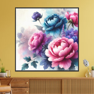 Impressão Em Tela Pintura de Peônia em Flor Arte Floral de Parede