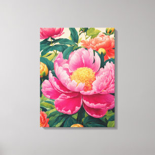 Impressão Em Tela Pintura De Peônias Rosa-De-Fecho Estonteante