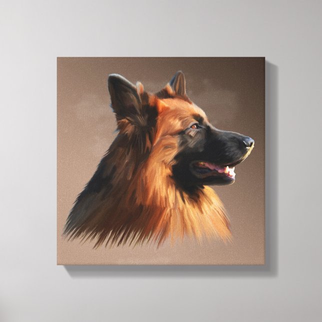 Impressão Em Tela Pintura de Retrato de Cachorro german shepherd (Frente)