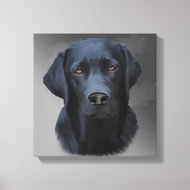 Impressão Em Tela Pintura de Retrato de Cachorro Negro Labrador Retr (Frente)