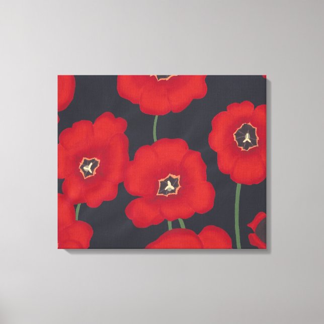 Impressão Em Tela Pintura de Tulipas Vermelhas em Tela Envolta Preta (Frente)