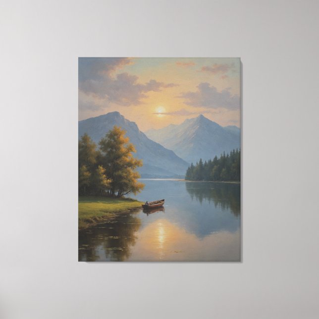 Impressão Em Tela pintura de um barco numa safra de lago (Frente)