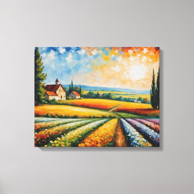 Impressão Em Tela pintura de um campo de flores arco-íris (Frente)