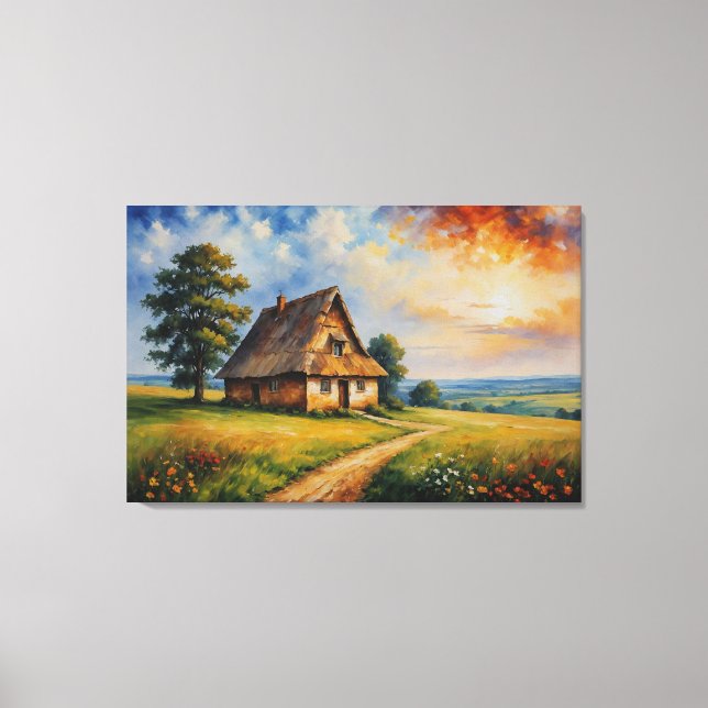 Impressão Em Tela pintura de uma casa num campo (Frente)