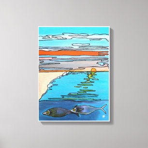 Impressão Em Tela Pintura do Nascer do Sol no Oceano em 8-Bit por Al