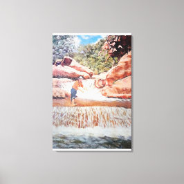 Impressão Em Tela Pintura do pescador em cascata