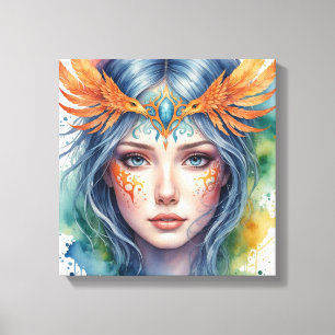 Impressão Em Tela Pintura do Rosto de Aquarela Mulher