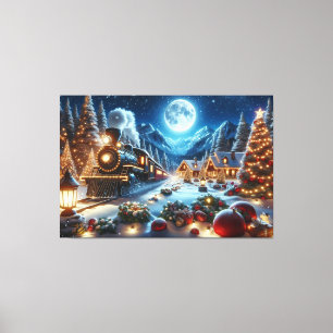Impressão Em Tela Pintura do trem expresso de férias de inverno