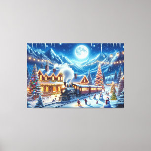 Impressão Em Tela Pintura do trem expresso de férias de inverno