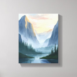 Impressão Em Tela Pintura em aquarela da cordilheira montanhosa nebu