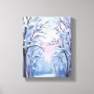 Impressão Em Tela Pintura em Aquarela da Floresta de Neve de Inverno