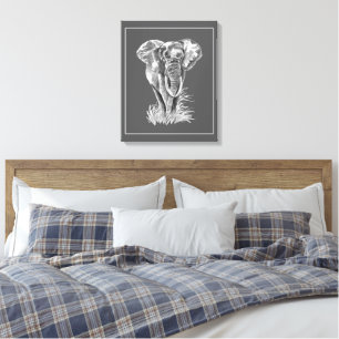 Impressão Em Tela Pintura em Aquarela de Elefante Arte de Vida Selva