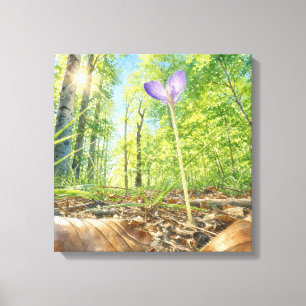 Impressão Em Tela Pintura em Aquarela de Floresta de Primavera e Flo