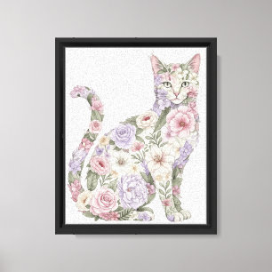 Impressão Em Tela Pintura em Aquarela de Gato Floral