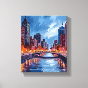 Impressão Em Tela Pintura em Aquarela de Noites na Cidade