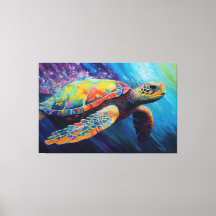Pintura em Aquarela de Tartaruga Marinha em Tela