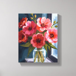 Impressão Em Tela Pintura em Aquarela de Vaso de Buquê de Flores Ver