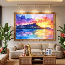 pintura em aquarela do Diamond head Waikiki Havaí