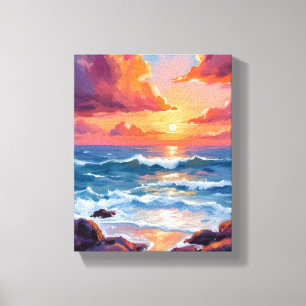 Impressão Em Tela Pintura em aquarela pastel do pôr do sol no oceano